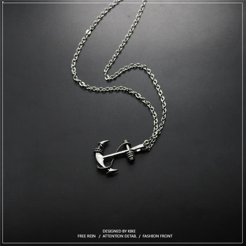 型男海军船锚项链吊坠韩版个性hiphop街头社会链子银色海军船锚圆珠链