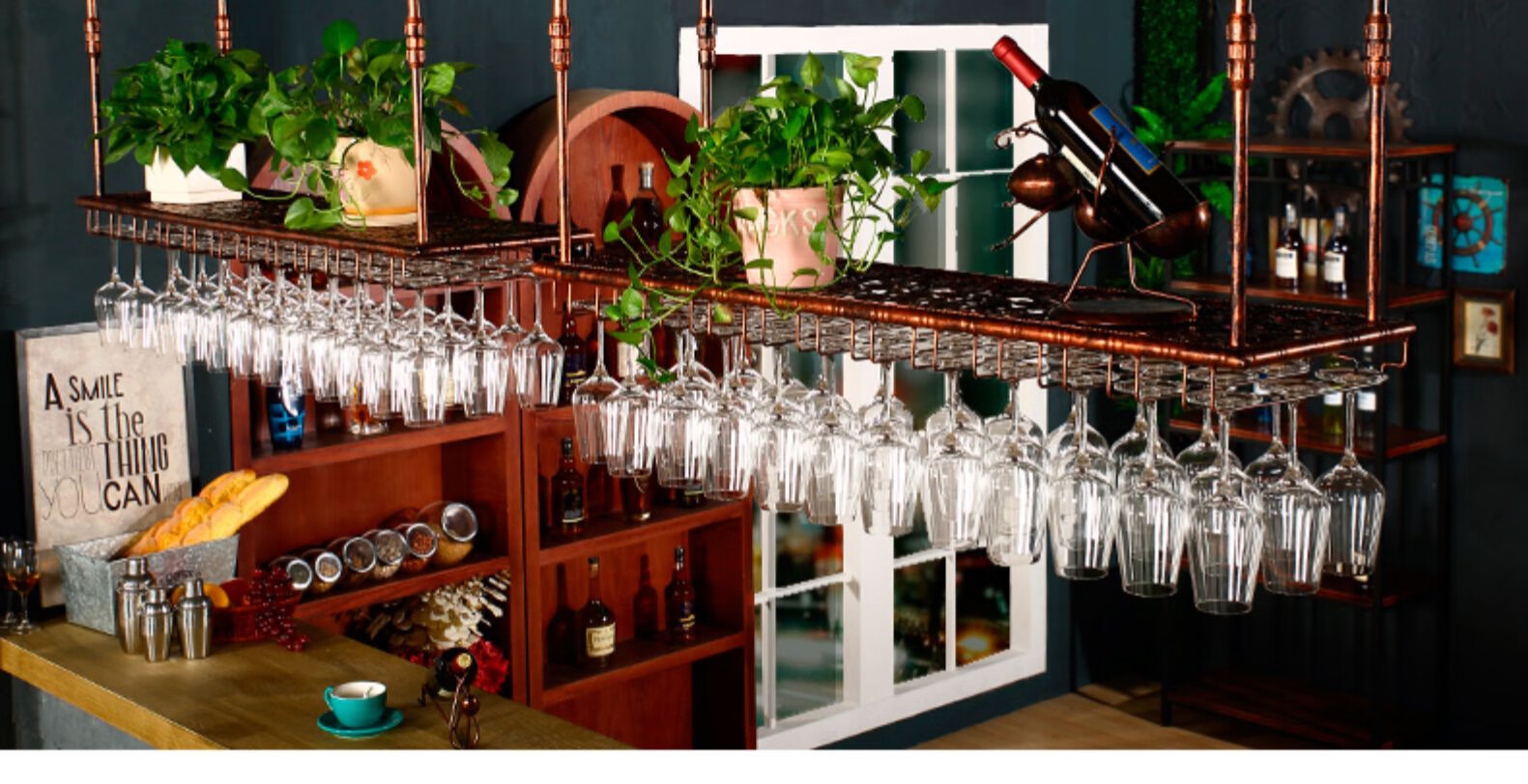 【】酒吧酒杯架悬挂欧式红酒杯架吧台倒挂吊架红酒杯杯架创意高脚杯架