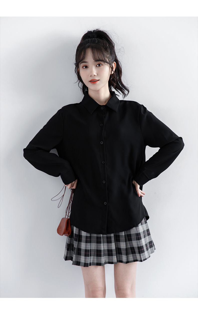 2022新款学院风加绒加厚纯色衬衫女百搭显瘦减龄jk制服衬衣潮黑色加厚