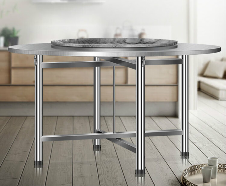 黎贝卡可折叠大圆桌带转盘餐桌用餐厅用不锈钢大圆桌多人吃饭饭桌12米