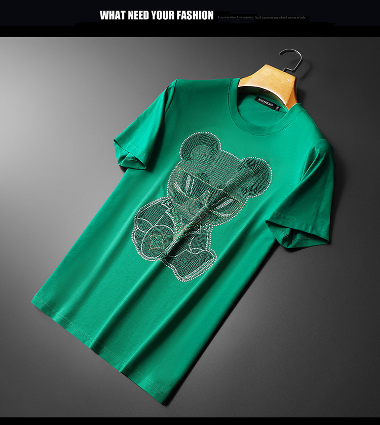 cn lv意大利国际轻奢侈品大牌欧货轻奢潮流ins小熊烫钻短袖t恤男夏季