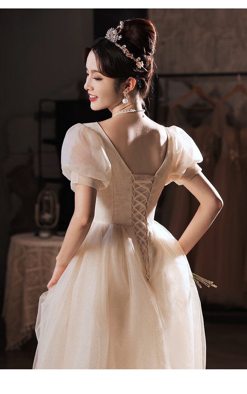 妲茵宴会成人礼晚服长款女法式高端晚礼服女轻奢小众香槟色主持人