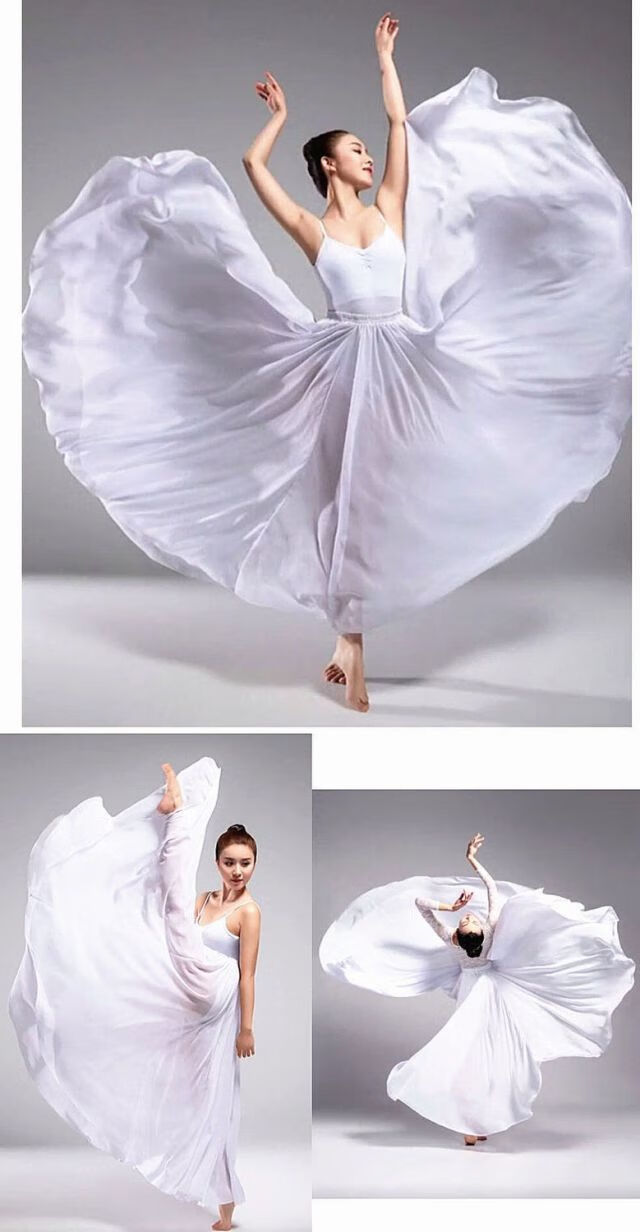 古典舞蹈服女飘逸新疆舞演出服半身长裙大摆裙720度现代练功纱裙酒