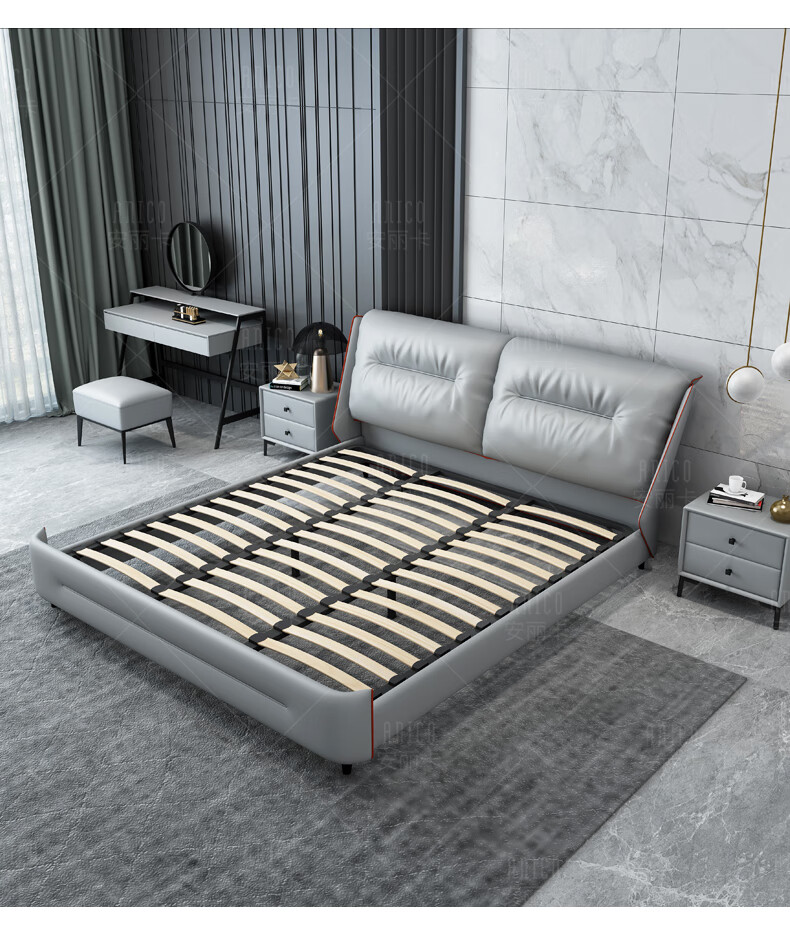 芝华士品质北欧轻奢真皮床床现代简约双人床主卧风18米真皮意式极简