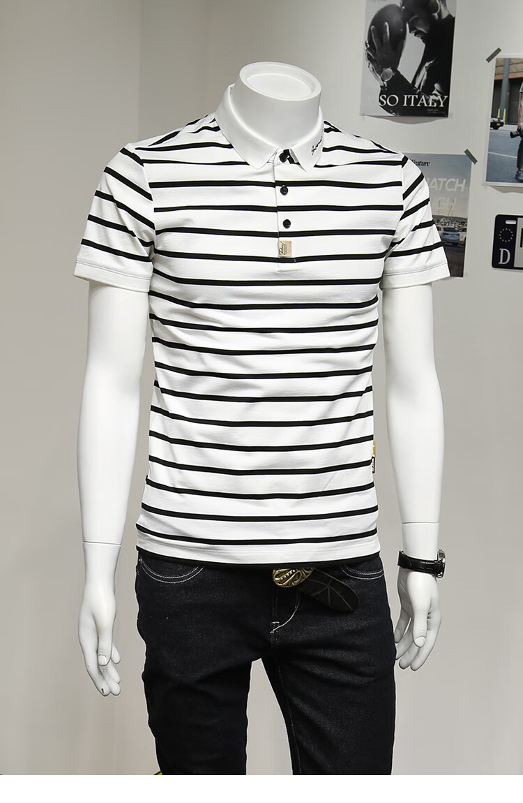 andseeyou潮牌polo衫男时尚男士条纹短袖潮字母刺绣翻领菠萝衫商务