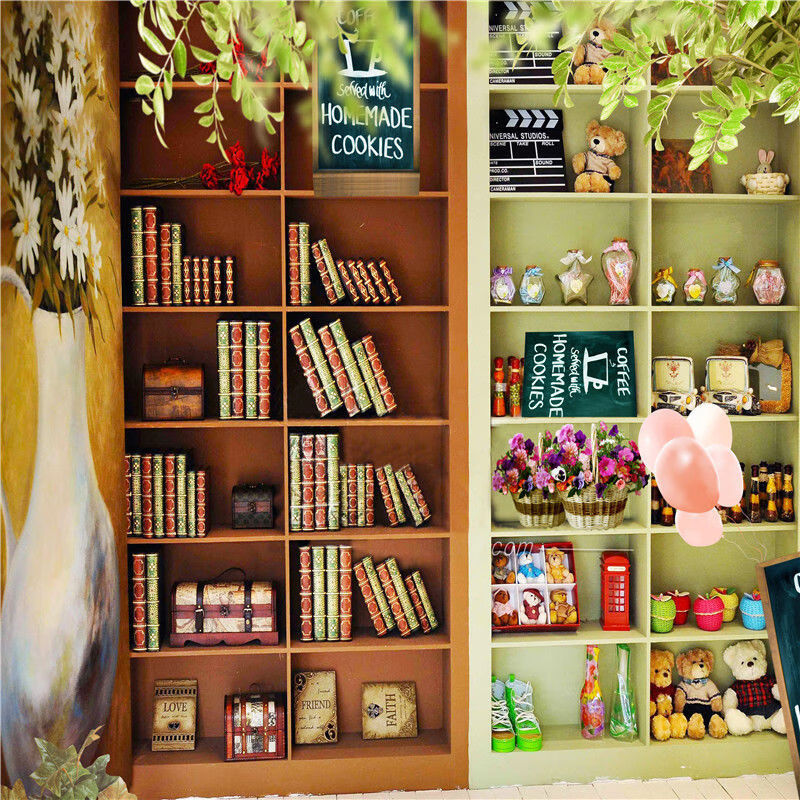 轻奢主播背景布书柜书架书房直播间背景墙网红快手抖音d立体背景布抖