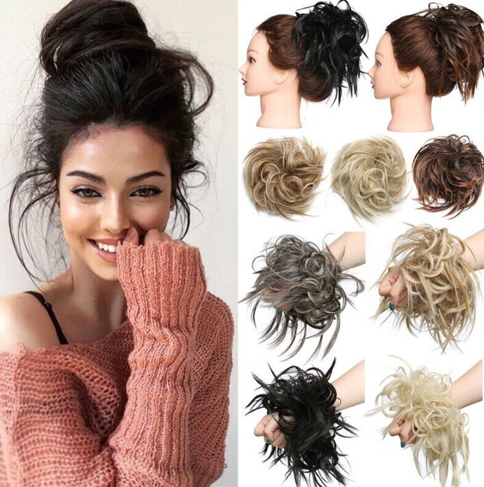 女士橡皮筋化纤假发圈欧美鸡尾发圈发包凌乱蓬松卷发圈高温丝q178