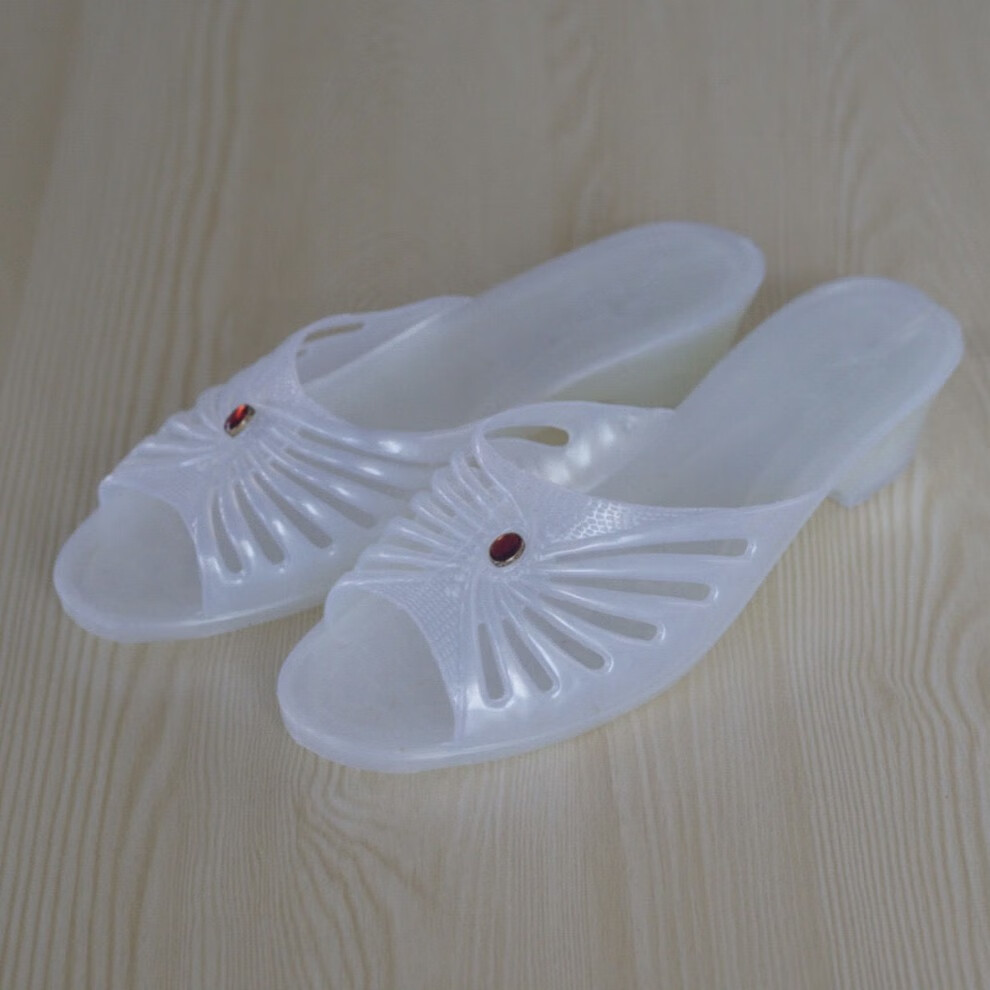 水晶拖鞋女生拖鞋浴室拖鞋女白塑料凉拖水晶老式怀旧大妈复古姐妹鞋