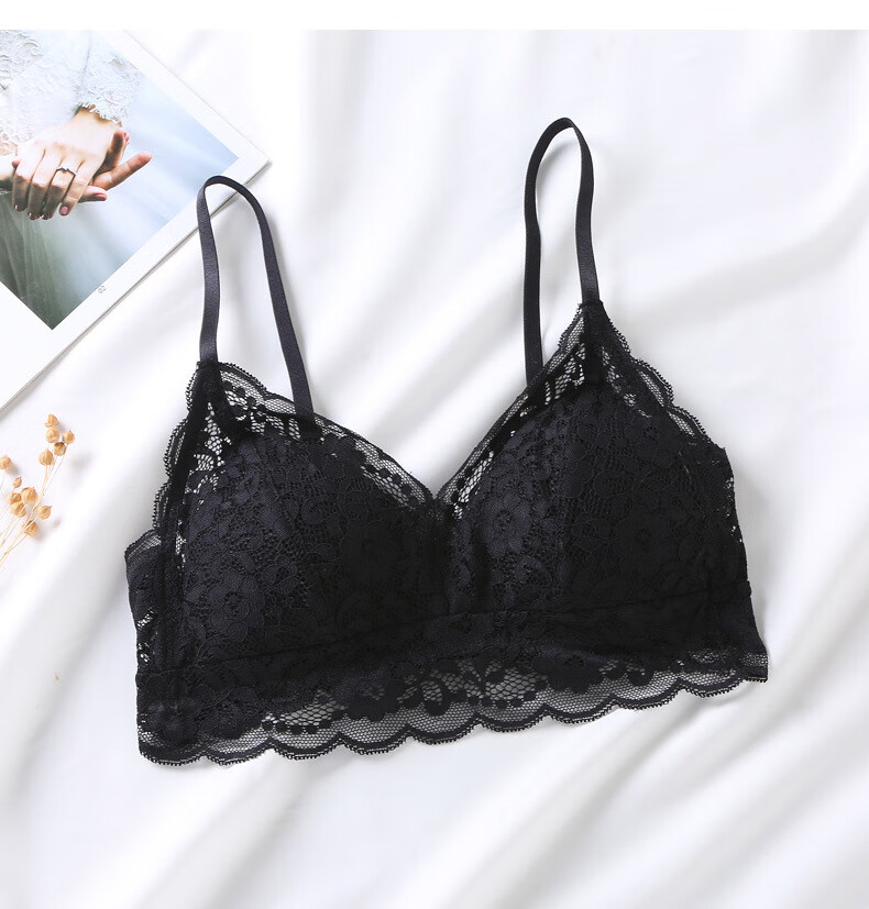 无钢圈胸罩法式三角杯春夏薄款双排扣里料100桑蚕丝性感印花蕾丝拼接