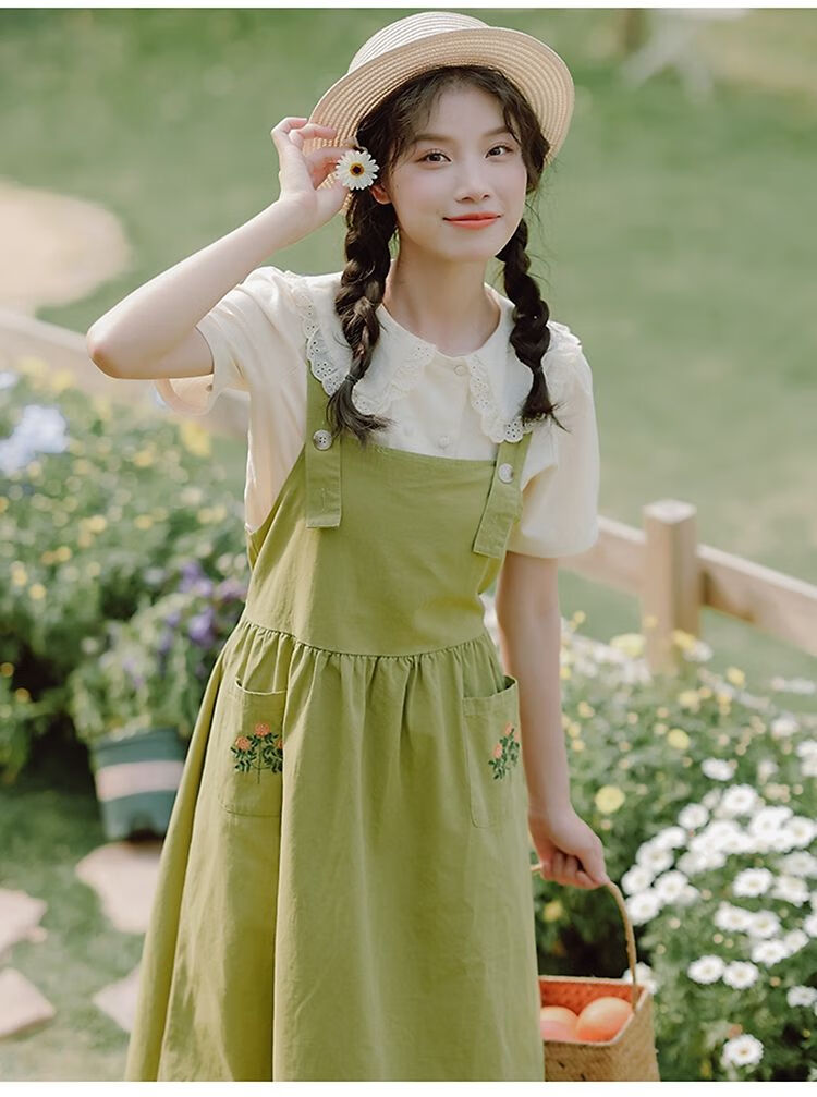 本顾夏天女装初恋背带裙子套装少女夏装2022新款初中生高中生甜美森系