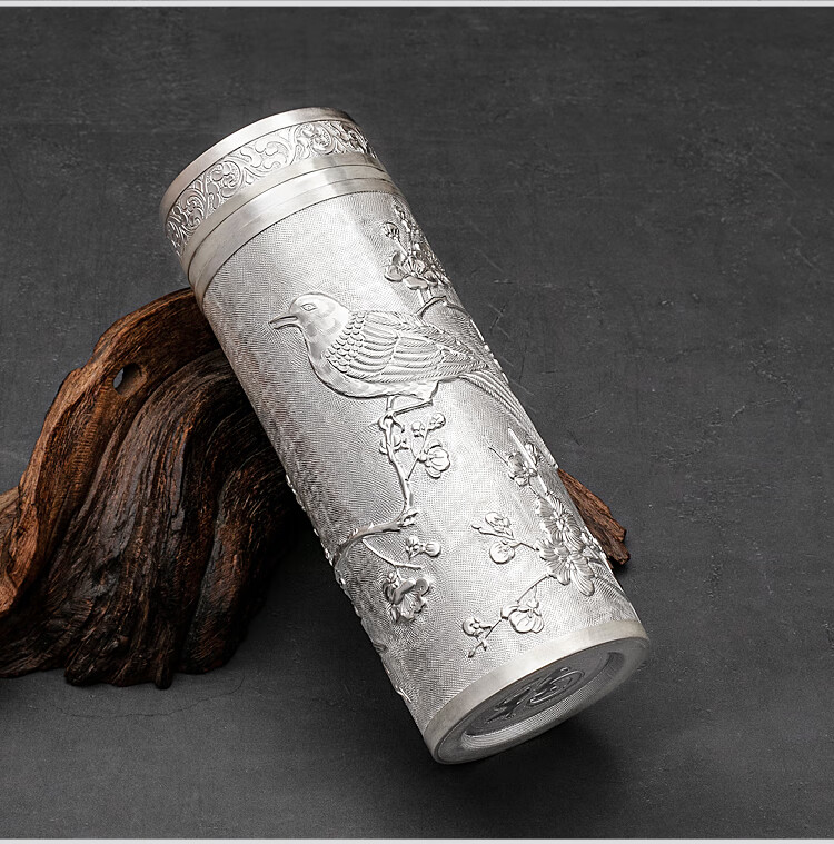 士纲轻奢品牌纯银杯子足银s999保温杯云南雪花银水杯茶杯内外银手工