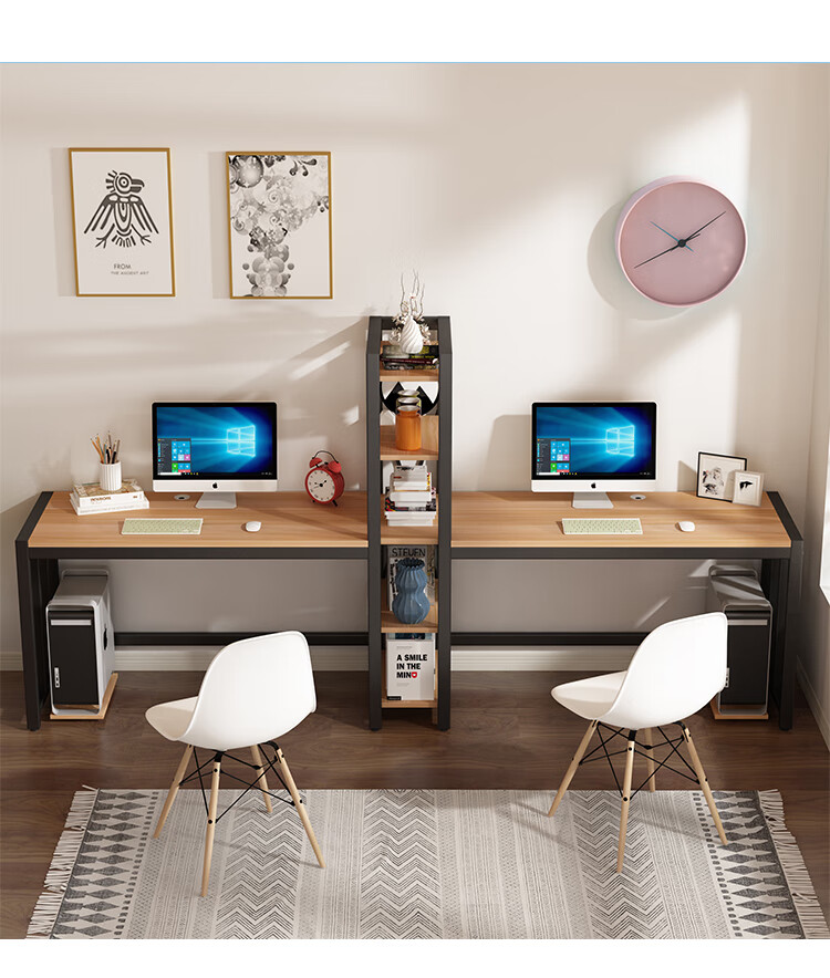 双人电脑台式桌家用书桌书架一体写字台双胞胎学生学习桌简约情侣