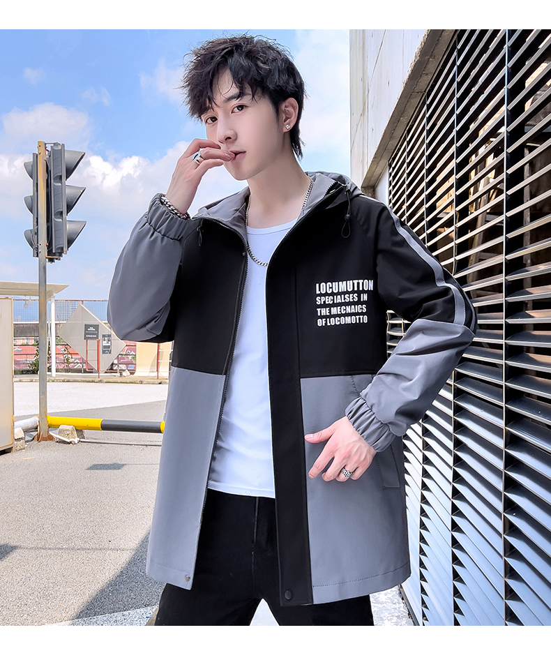 韩三岁初中学生春秋季时尚拼色外套男夹克韩版潮流14帅气男生16岁春装