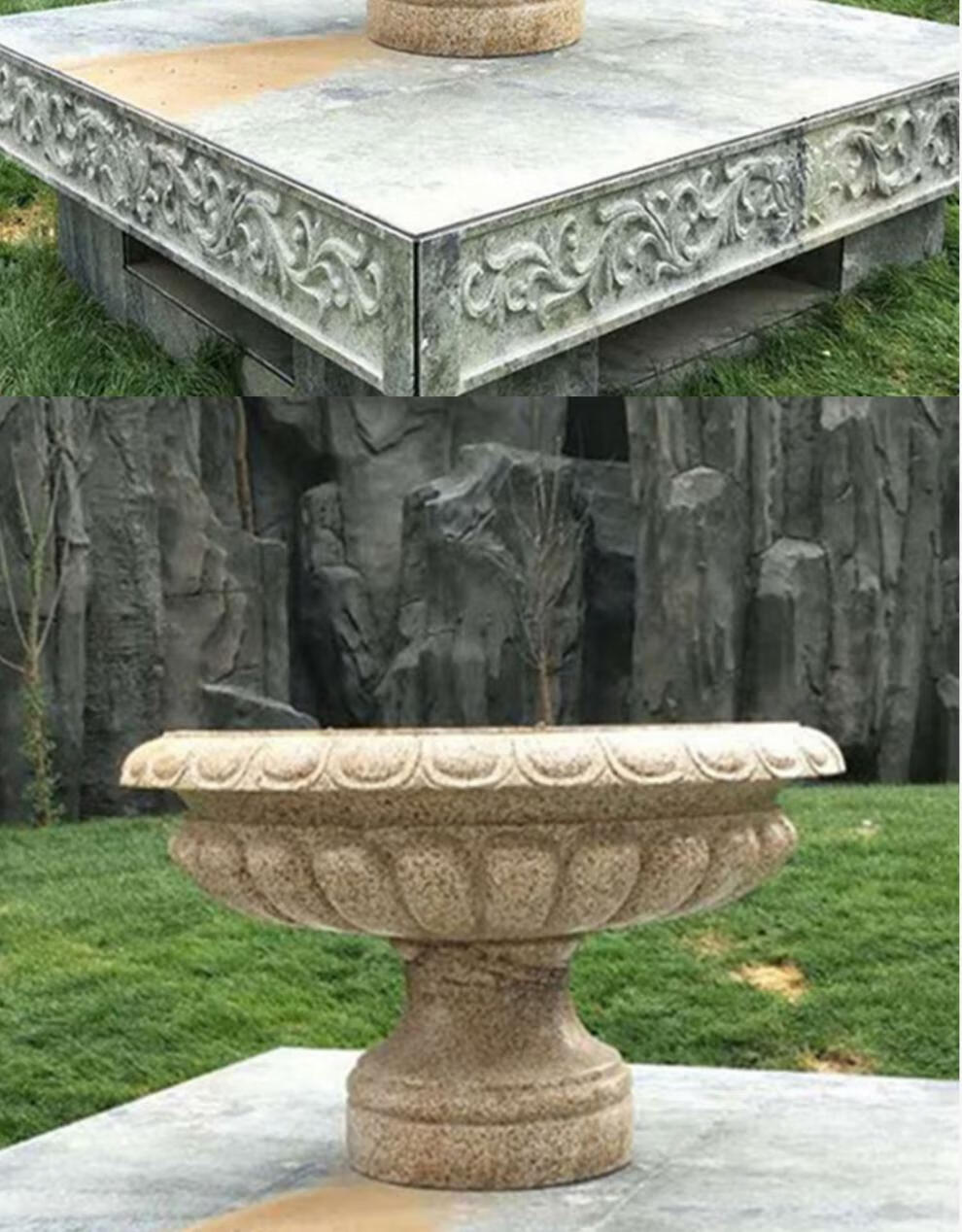 花岗岩石材花钵简约光面石雕花盆园林小区户外景观摆件黄锈石花池直径