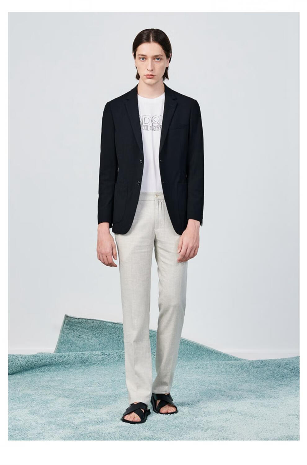 jodoll乔顿春季西服修身黑色商务休闲百搭平驳领外套男黑色46a