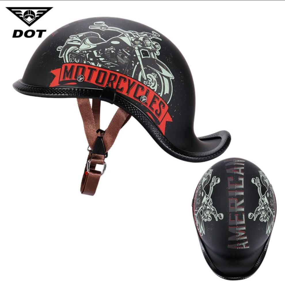 哈雷瓢盔翘尾安全官电动摩托车半盔帽子太子巡航复古头盔 磨砂黑 l