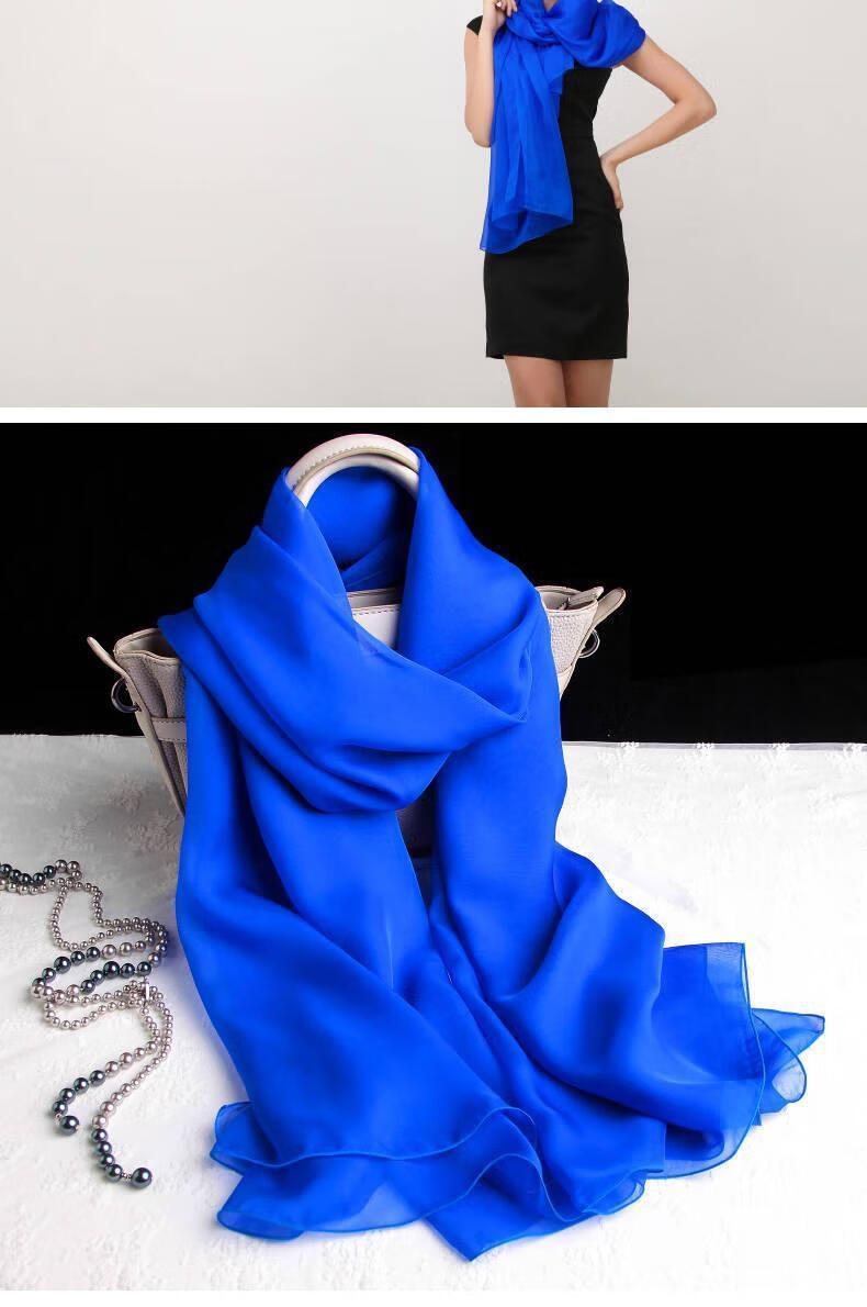 60长条丝巾女冬款宝石蓝纱巾秋冬色雪纺丝巾女百搭2米大艾优深蓝2米