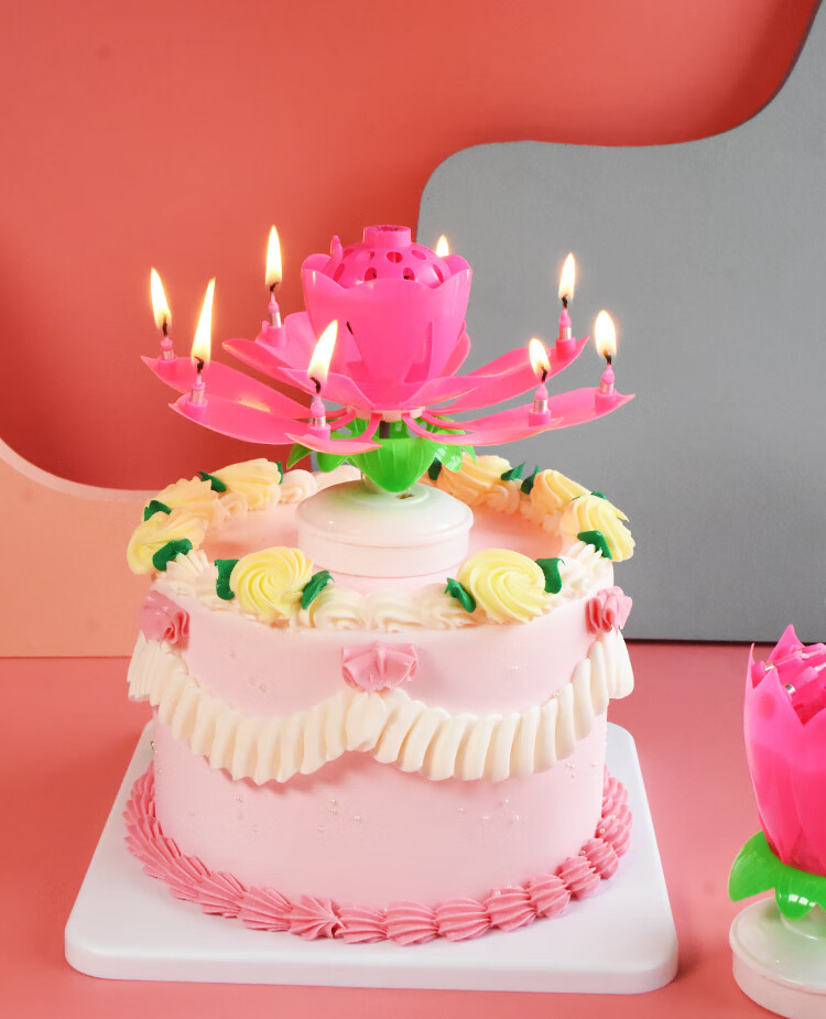 辉客映上网红莲花音乐生日蜡烛创意旋转开花唱歌浪漫彩色荷花派对蛋糕