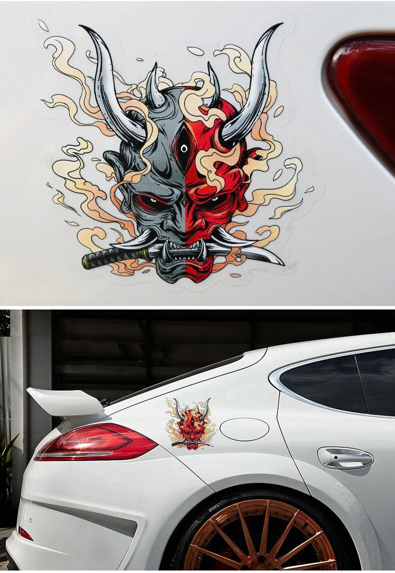 日系鬼武士车贴般若鬼武者面具贴纸和风电动车摩托车划痕贴鬼头款式