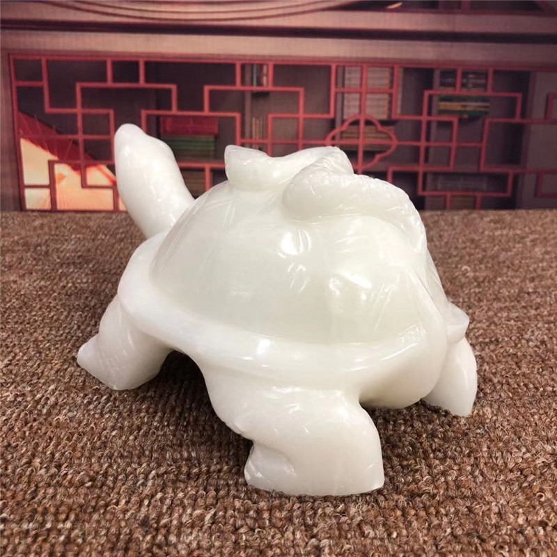 玉石玄武摆件家居创意客厅玄关酒柜办公室书房桌面乌龟装饰品长15厘米