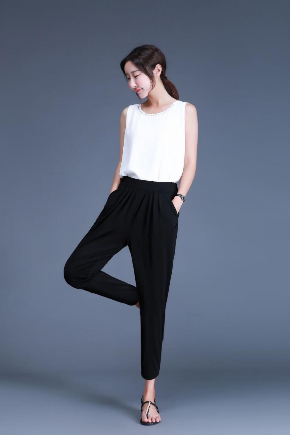 仙充充紧腿裤女200斤胖mm夏季薄款大码加肥加大码宽松哈伦休闲女裤遮