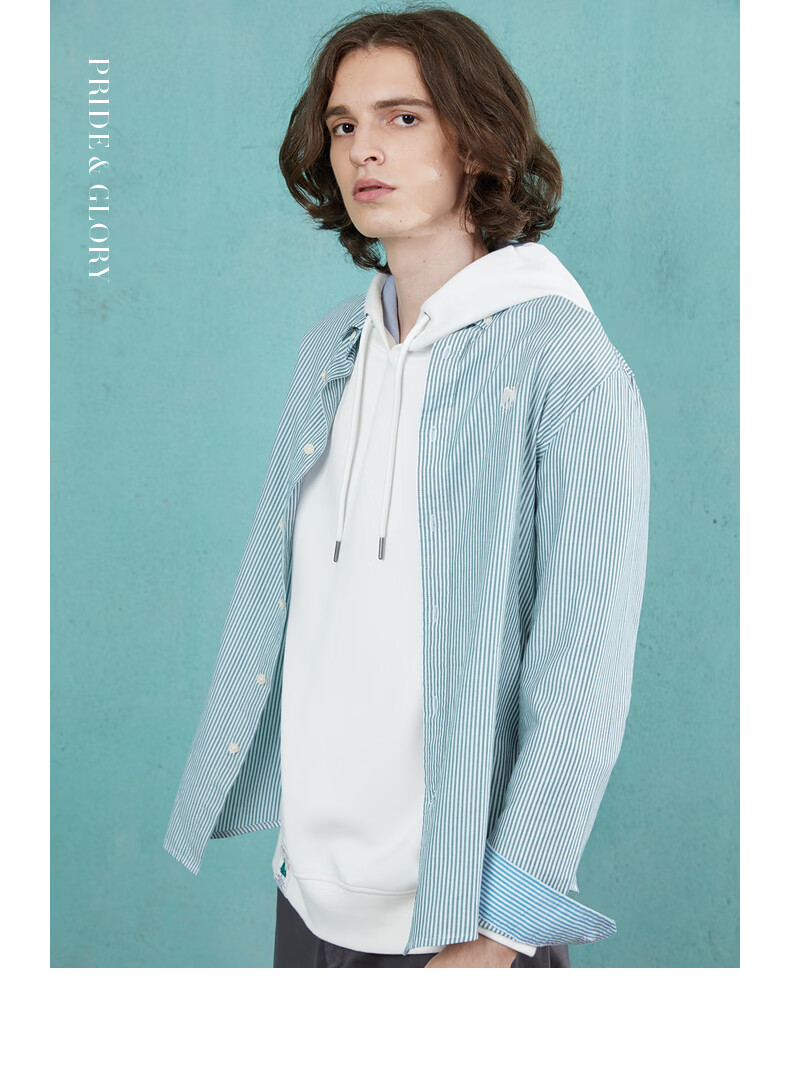 plory男士秋冬新款老鹰刺绣条纹休闲衬衫poysa3701d蓝色170