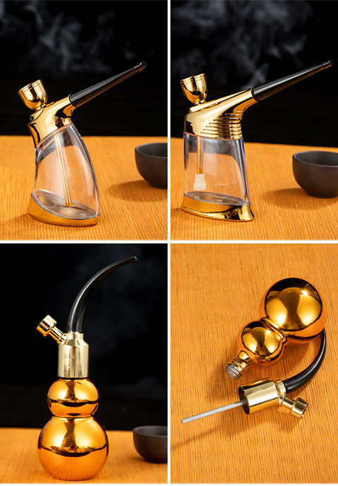 水烟壶全套水烟斗男士便携水烟袋烟斗专用水烟筒杆丝过滤807金色