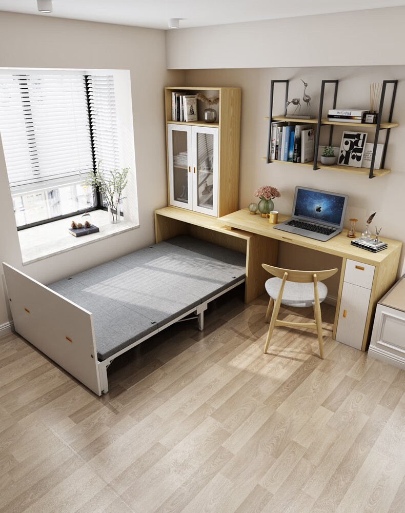 班奇盾 隐形床多功能折叠隐形午休床书桌书架组合转角书柜一体家用