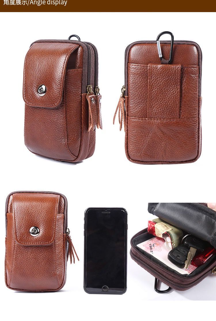 男士穿皮带手机包中年z皮多功能挂腰包65吋竖款防水手机袋皮包fgacct