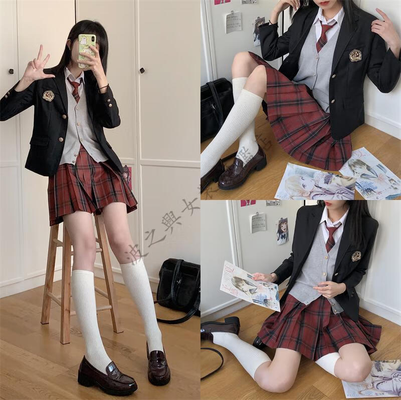 【秋上新】小田町jk原创设计西装格裙毛衣背心刺绣衬衫全套制服秋冬jk