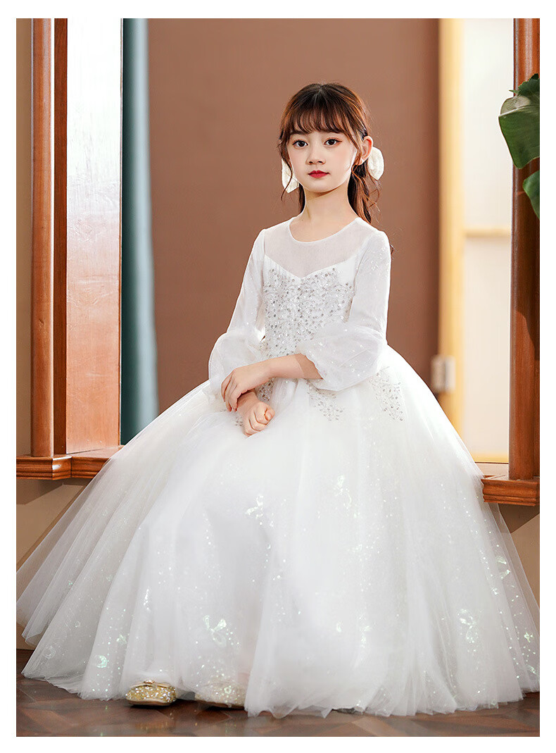 简霏女童主持人礼服 冬季儿童婚纱裙小女孩花童公主裙小学生钢琴演出