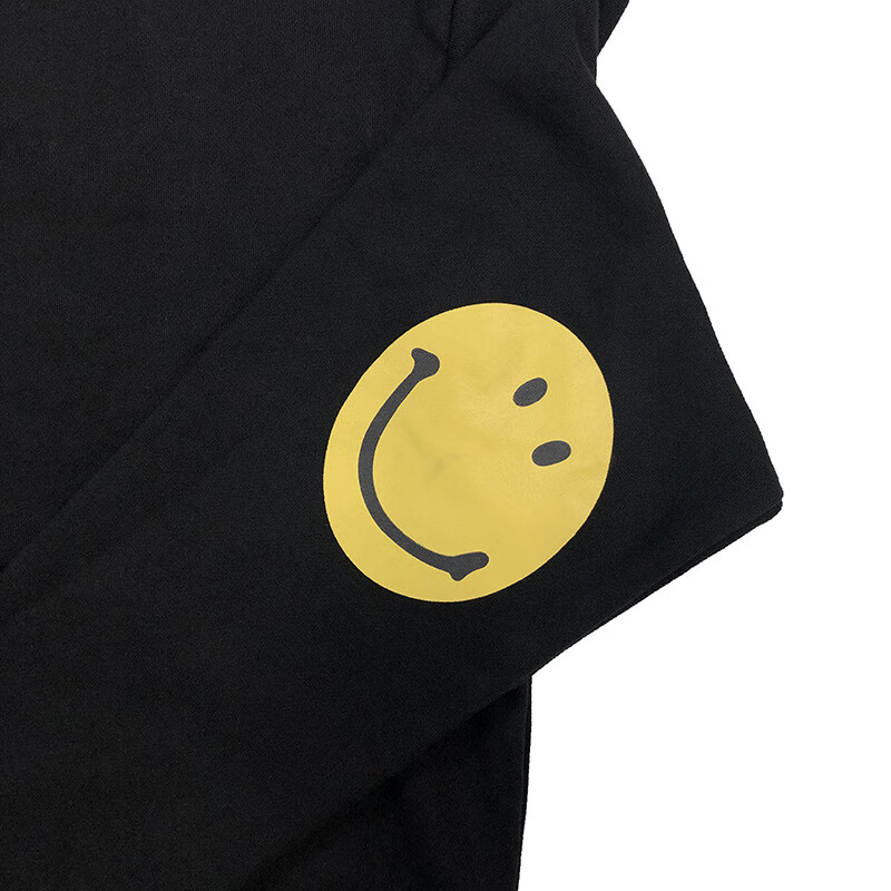 ea潮牌四眼笑脸圆领 日本春季春秋休闲毛圈做旧笑脸印花情侣卫衣 黑色