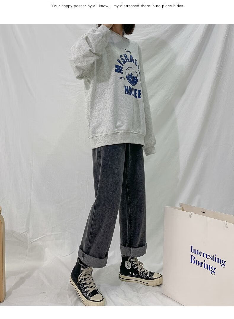 蜜哇青少女生牛仔裤春款初中生穿的女士宽松牛仔裤高腰显瘦韩版高中