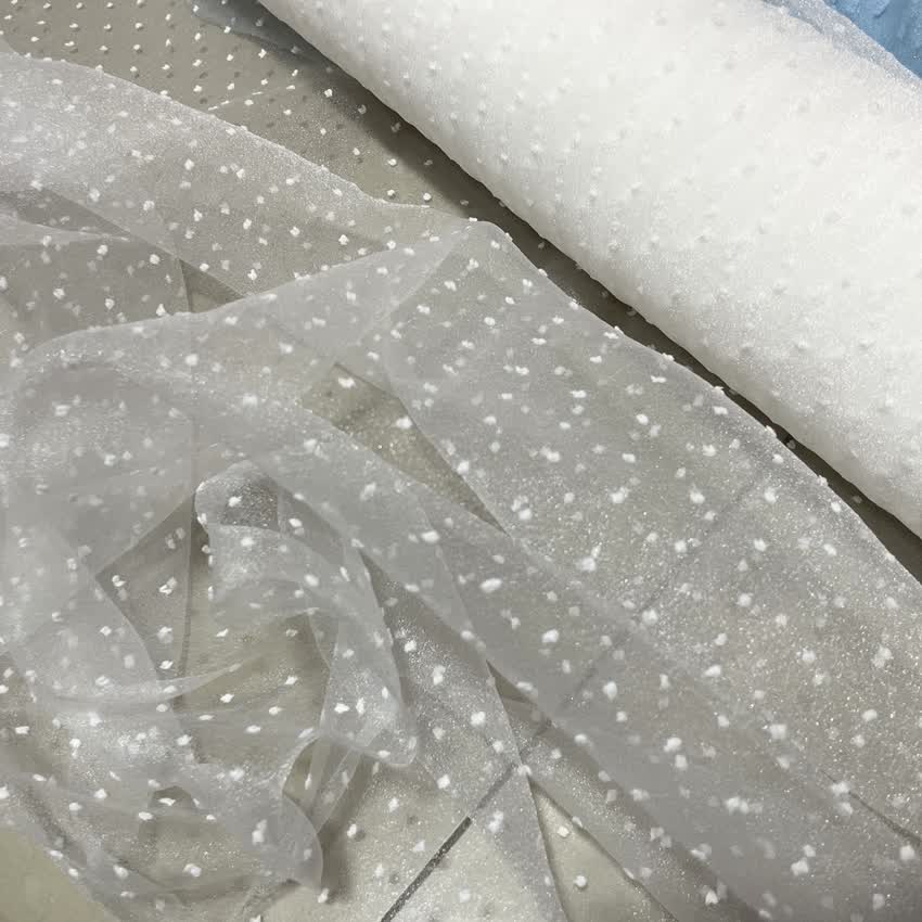泡泡纱布料泡泡点点纱 紫色蓝色白色泡泡纱 蓬蓬波点网纱婚纱礼服面料