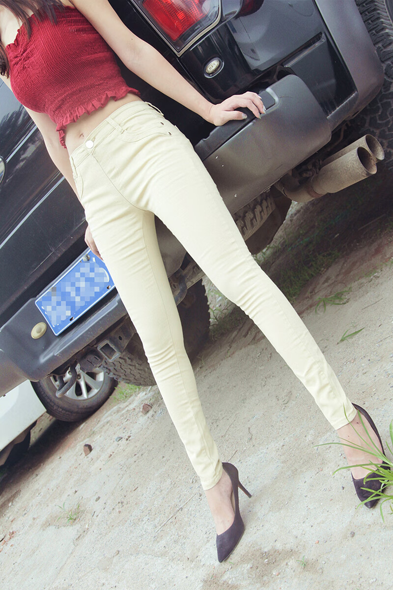 开档牛仔裤隐形拉链开裆户外情侣约会方便紧身裤全拉链裤女士 白色