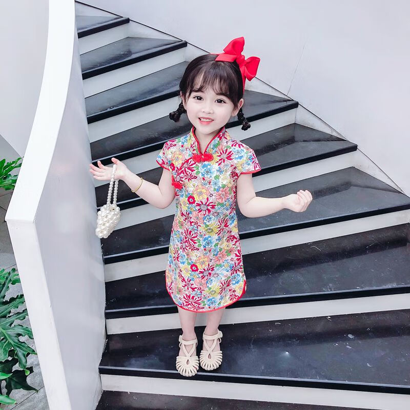 潮牌童装女婴裙子小女孩裙子15岁女宝宝清新儒雅连衣裙夏装中国风3