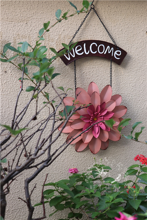 2022新款庭院装饰牌新品复古做旧铁艺花welcome欢迎牌户外花园庭院