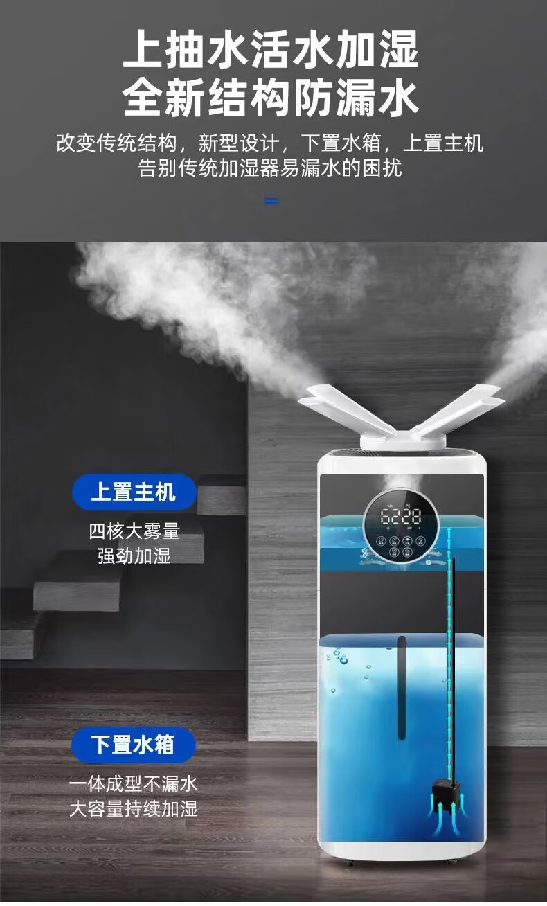 工业加湿器大雾量上加水大容量烤烟回潮机仓库蔬菜保鲜恒湿雾化器温意