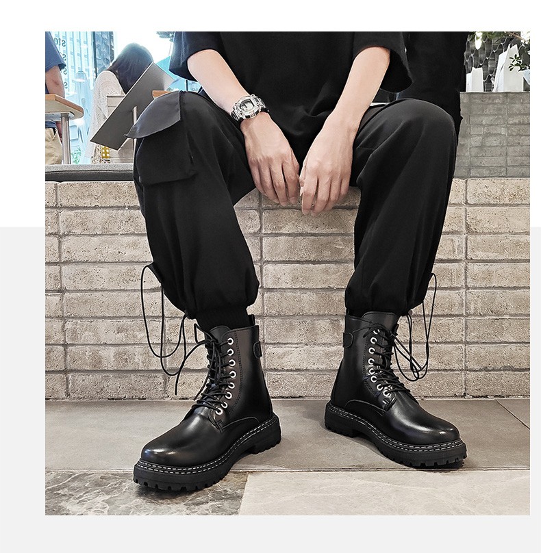 娇媚芙长筒靴男冬靴男款马靴长靴男黑色中帮马丁靴男鞋春秋英伦风拉链