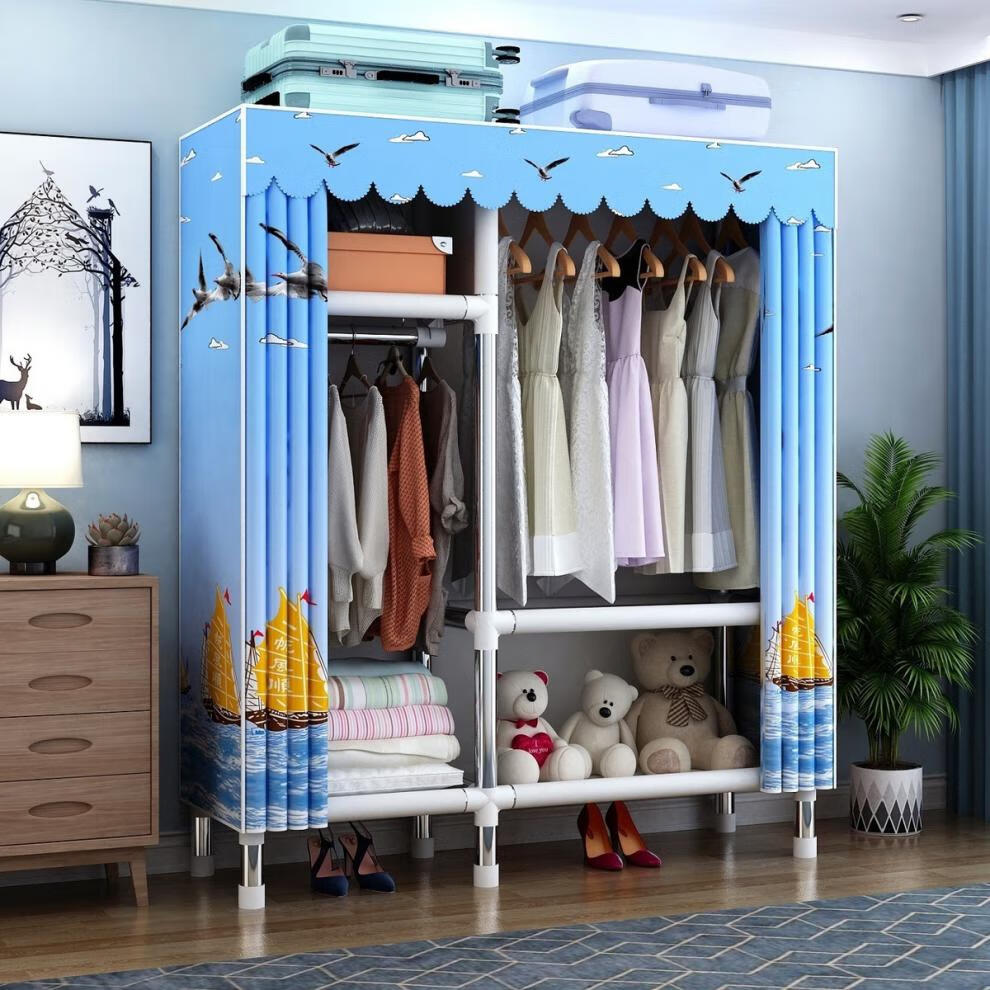 欣皇家居优选网红新款布衣柜简易组装衣柜钢管加粗加固耐用家用衣架