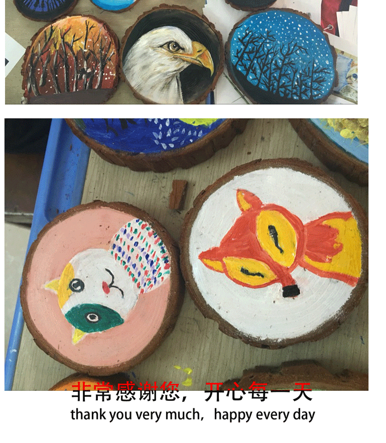 年轮圆木片画diy绘画圆形木头片木块装饰大木桩画手绘