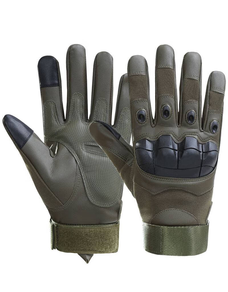 战术训练全指手套 战术手套全指男户外防护运动训练骑行触屏手套 军绿
