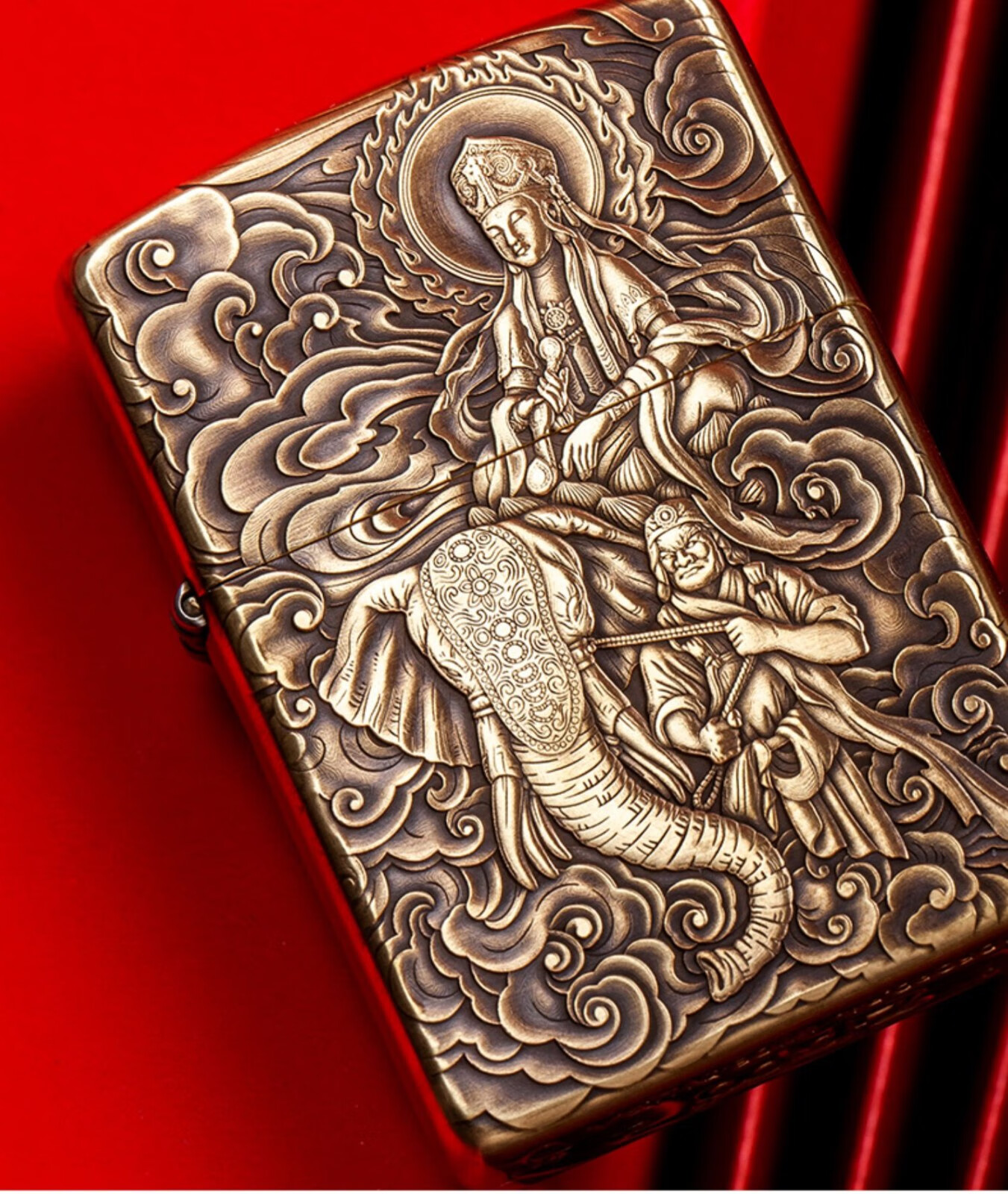 打火机zippo鬼王普贤菩萨 金色盔甲机收藏3d浮雕工艺燃油火机 普贤