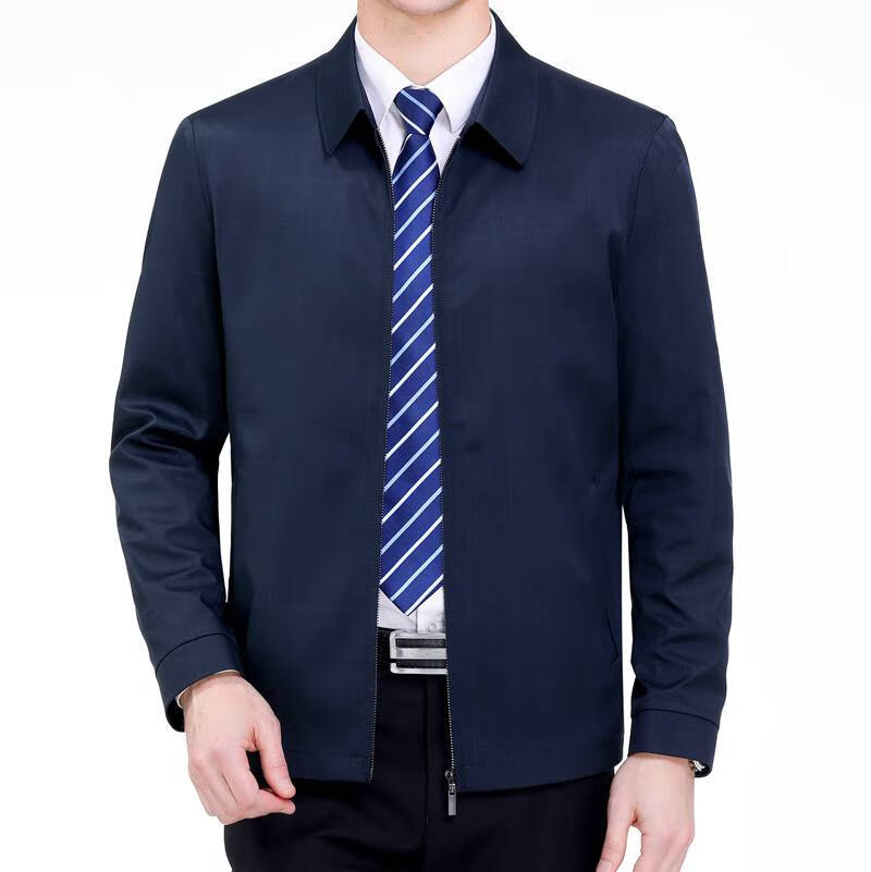 政商高档休闲夹克领导干部服装男中年春秋商务正装装羊毛中老年爸爸薄