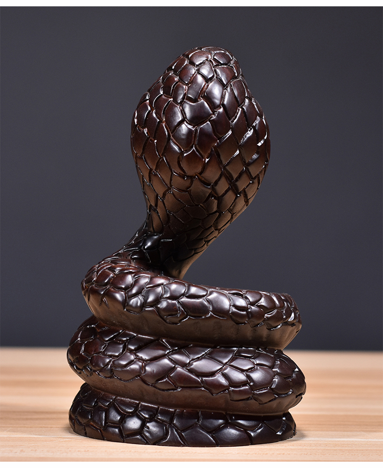 友漾 木雕蛇摆件实木十二生肖木制蛇眼镜蛇家居客厅装饰红木工艺品 花