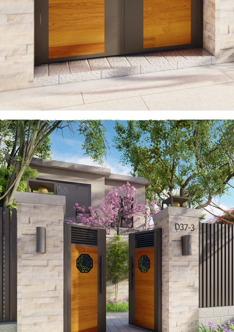 2022新中式别墅入户门双开门实木 定制别墅实木大门铁艺庭院门农村