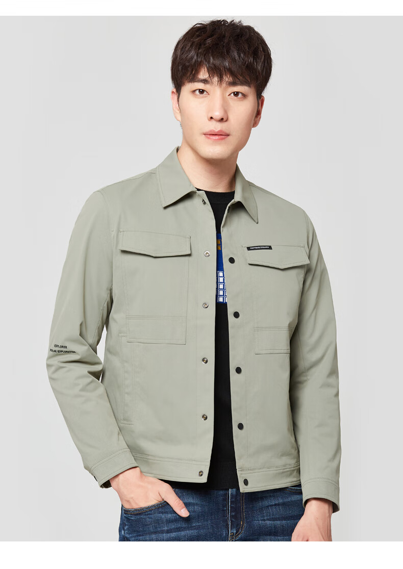 才子男装工装外套男春秋季2020新款休闲百搭翻领夹克男士秋装上衣