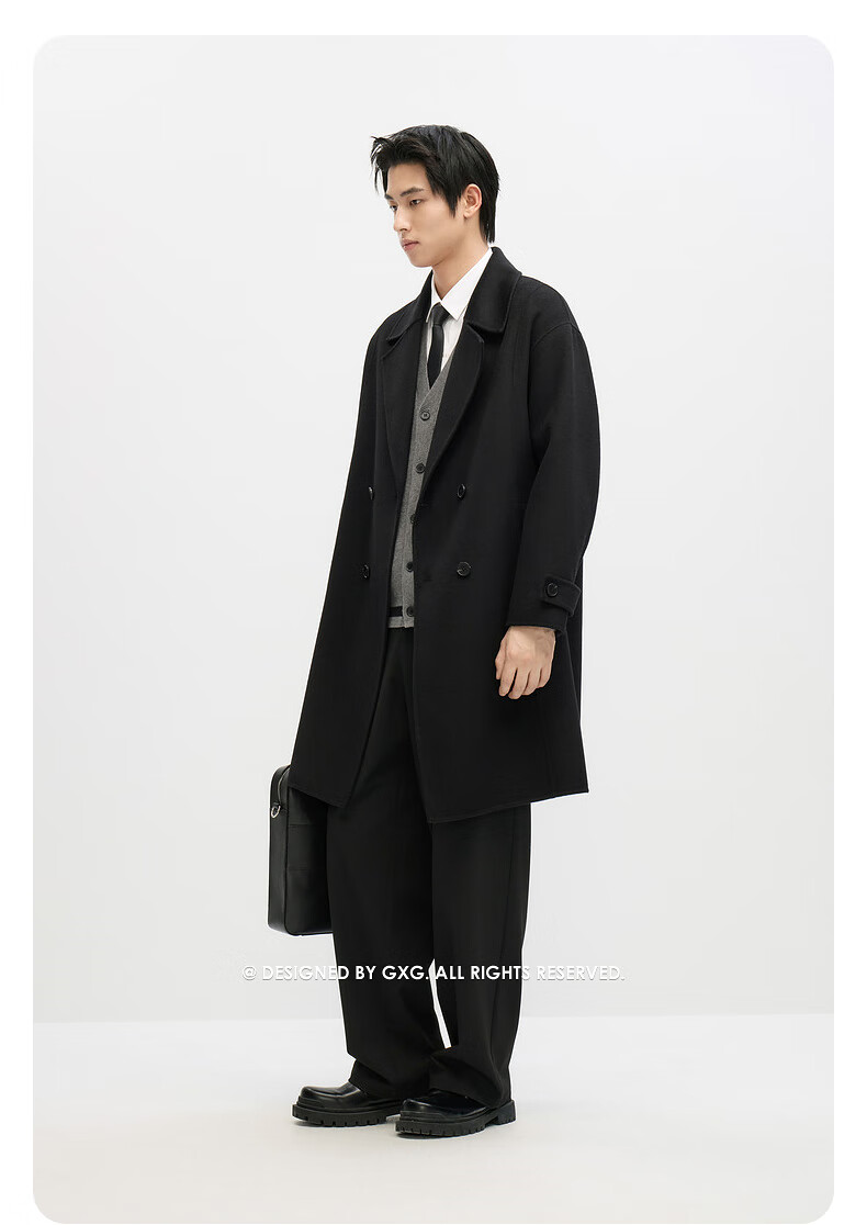 GXG Men's Long Wool Coat, Black, Winter 2024 New Product, Coffee Color, 185/XXL 13