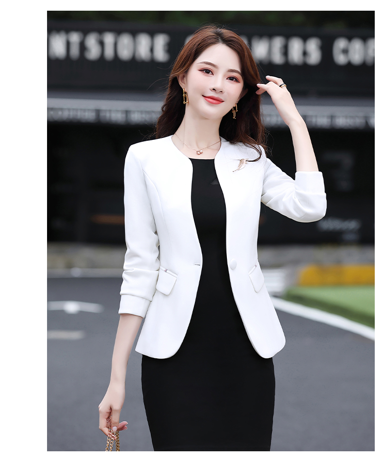 无领小西装短款女外套显高秋季时尚简约通勤装小款西服上衣白色3xl