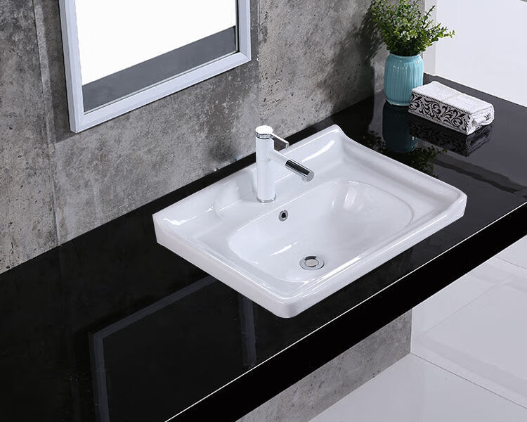 富茂鸿 台上盆半嵌入式单盆一体陶瓷台中卫生间洗漱台家用方形洗脸